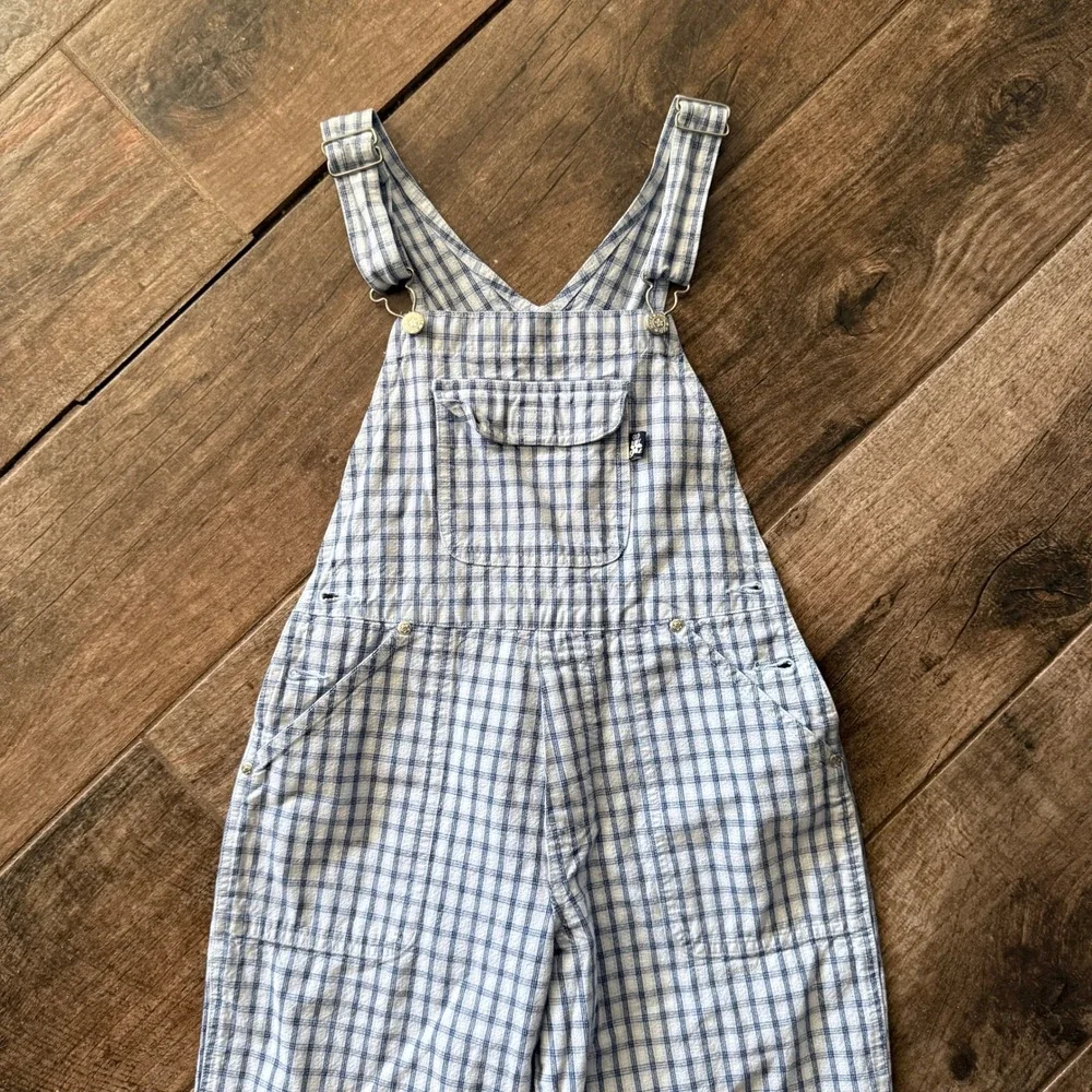 Old Navy Vintage Kids Cottagecore Plaid Bib Overalls,Blue White, 12
